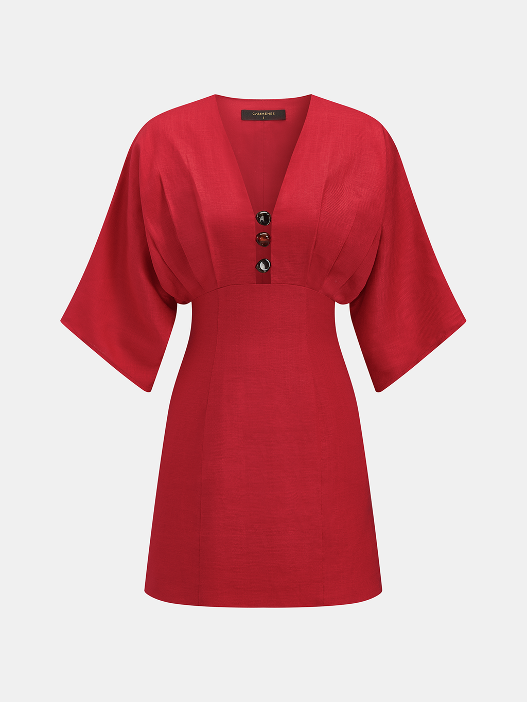 Linen Blend V Neck Embellished Mini Dress for Summer Weddings