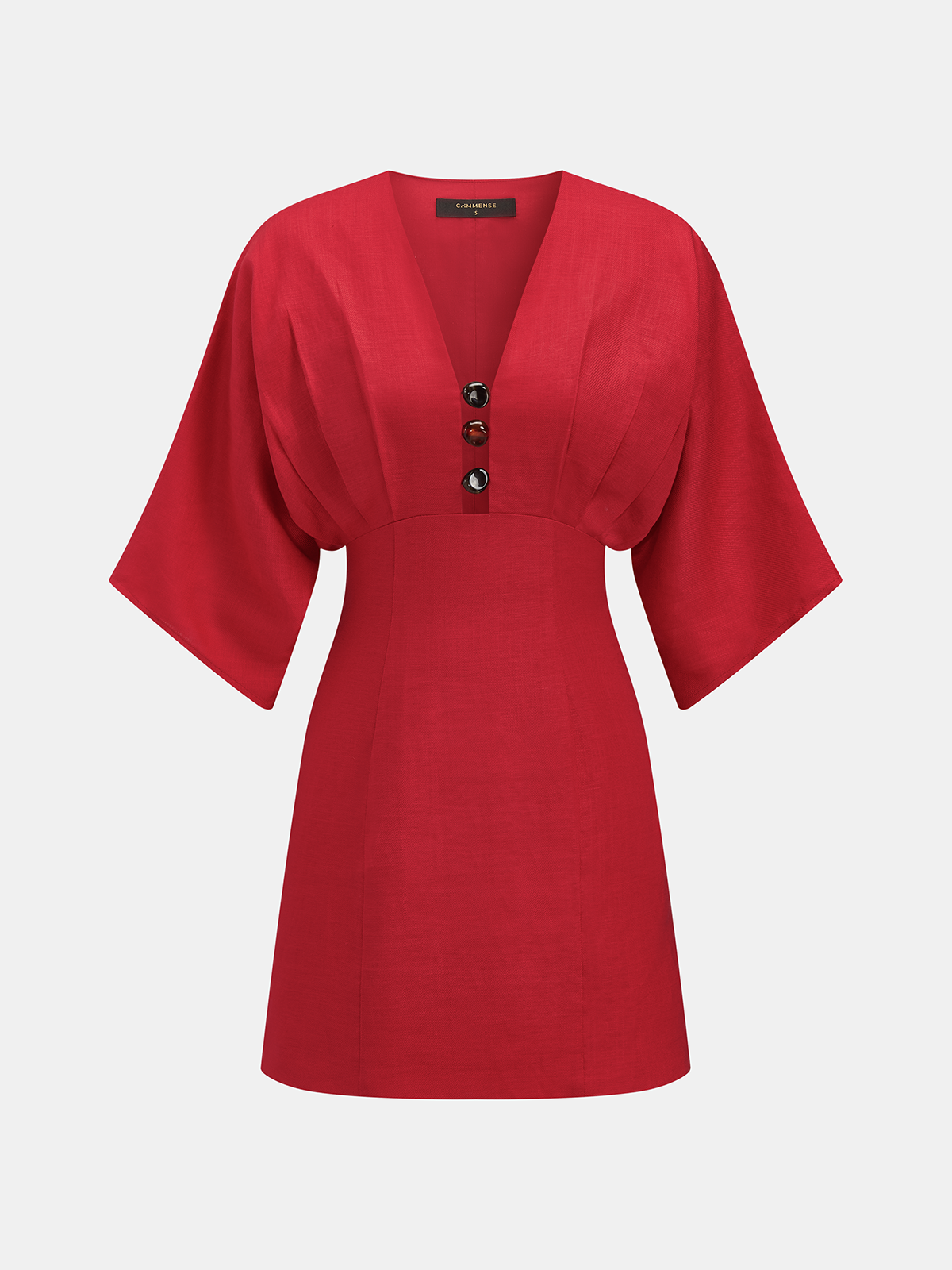 Linen Blend V Neck Embellished Mini Dress for Summer Weddings