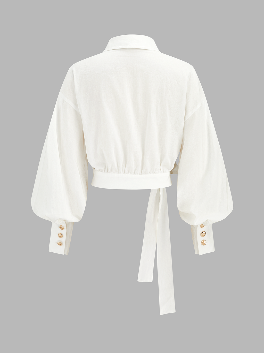 Cotton Balloon Sleeve Tie-Waist Blouse Women's Casual Top