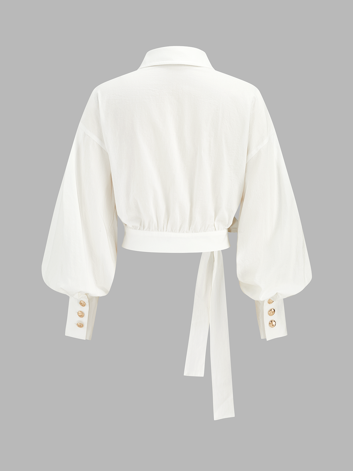 Cotton Balloon Sleeve Tie-Waist Blouse Women's Casual Top