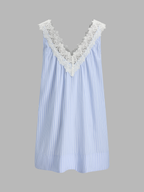 Striped Lace Trim V-Neck Mini Dress with Back Zip Closure