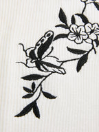Butterfly Embroidery Keyhole Ribbed Knit Top Women's Casual Spring Wear