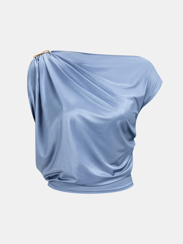 Draped Off-Shoulder Metal Buckle Crop Top for Women Fashion Casual