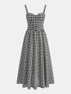 Gingham Cotton Blend Belted Cami Maxi Dress for Summer Picnics