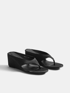 Fabric Upper Leather-Lined Comfortable Wedge Thong Sandals with Arch Support