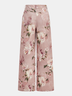 Mid-Waist Rose Print Wide Leg Denim Pants for Women Comfort Fit