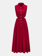 Cotton Linen Sleeveless Cutout Maxi Dress with Side Slit Detail