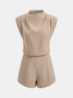 Draped Sleeveless Mock Neck Romper for Evening Wear