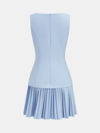 Boat Neck Sleeveless Pleated Mini Dress Women's Casual Summer Flare