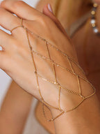 Fishnet Mesh Hand Finger Bracelet with Sliding Adjustable Closure for Women