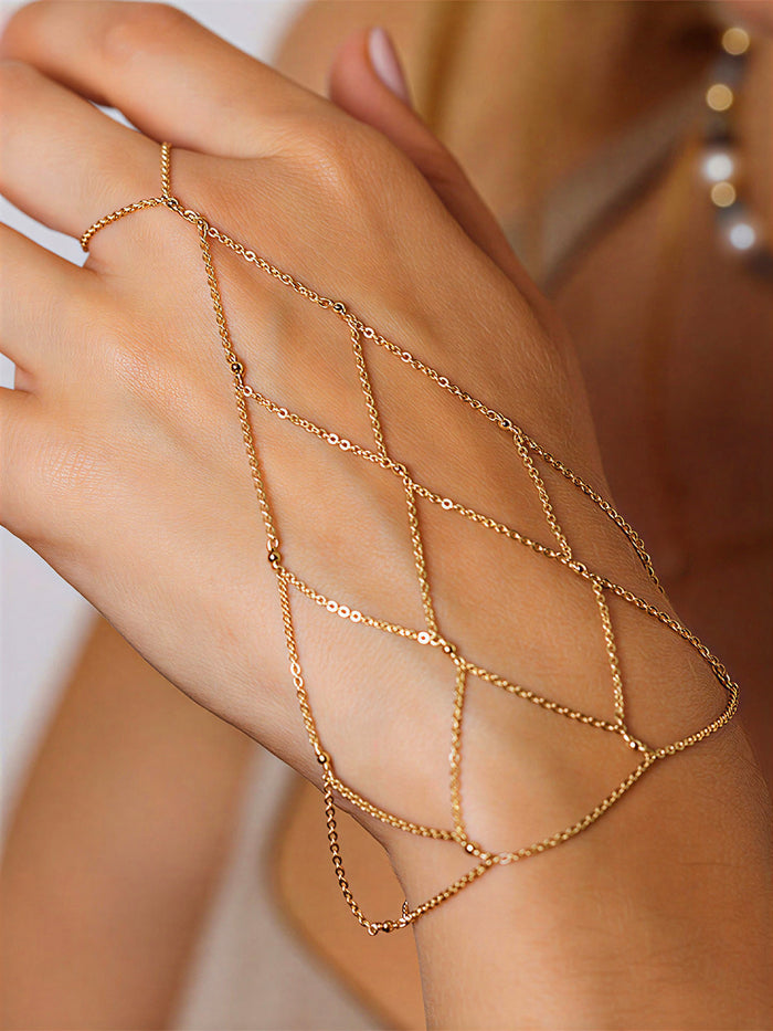 Fishnet Mesh Hand Finger Bracelet with Sliding Adjustable Closure for Women