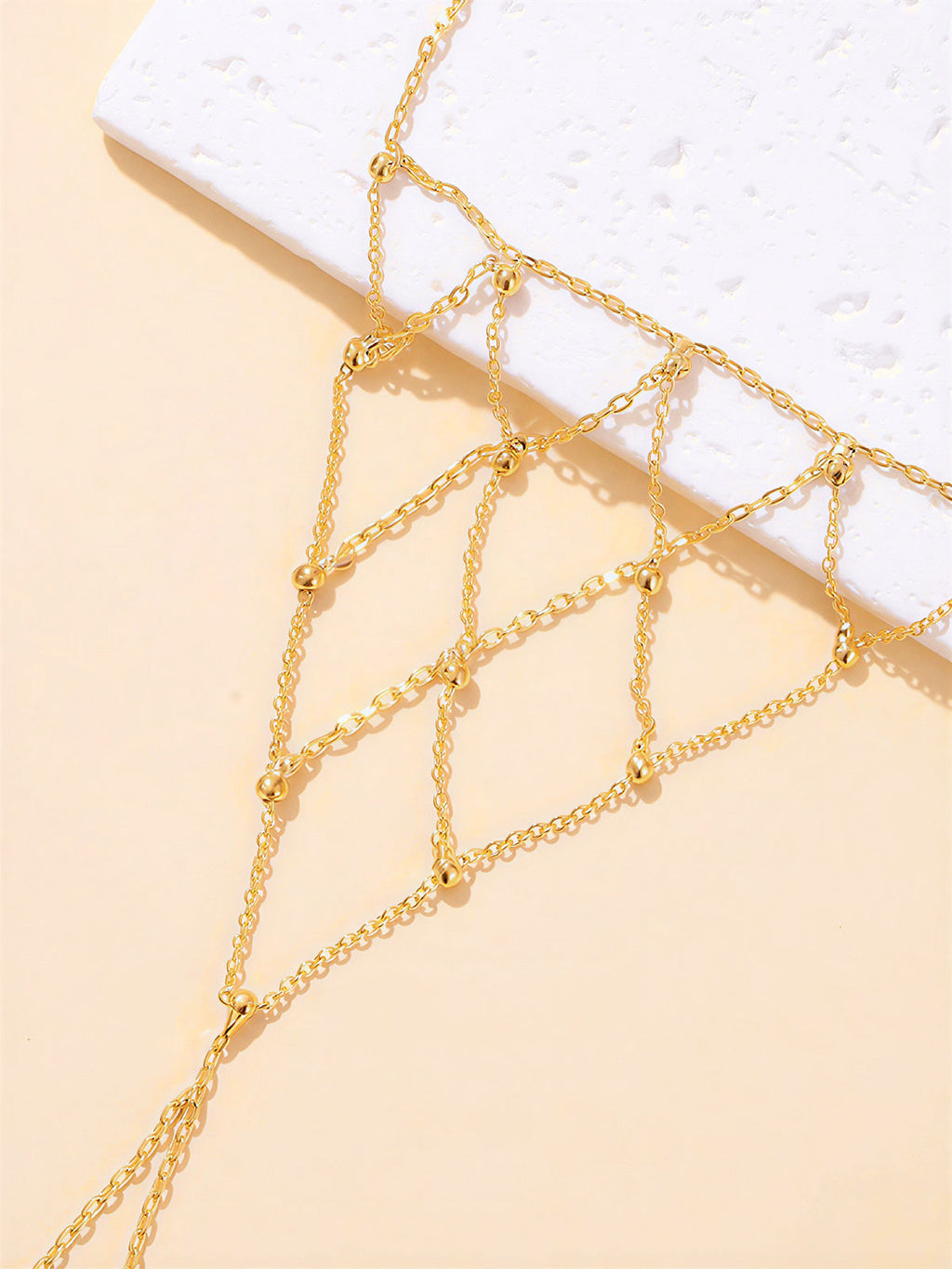 Fishnet Mesh Hand Finger Bracelet with Sliding Adjustable Closure for Women