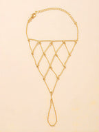 Fishnet Mesh Hand Finger Bracelet with Sliding Adjustable Closure for Women