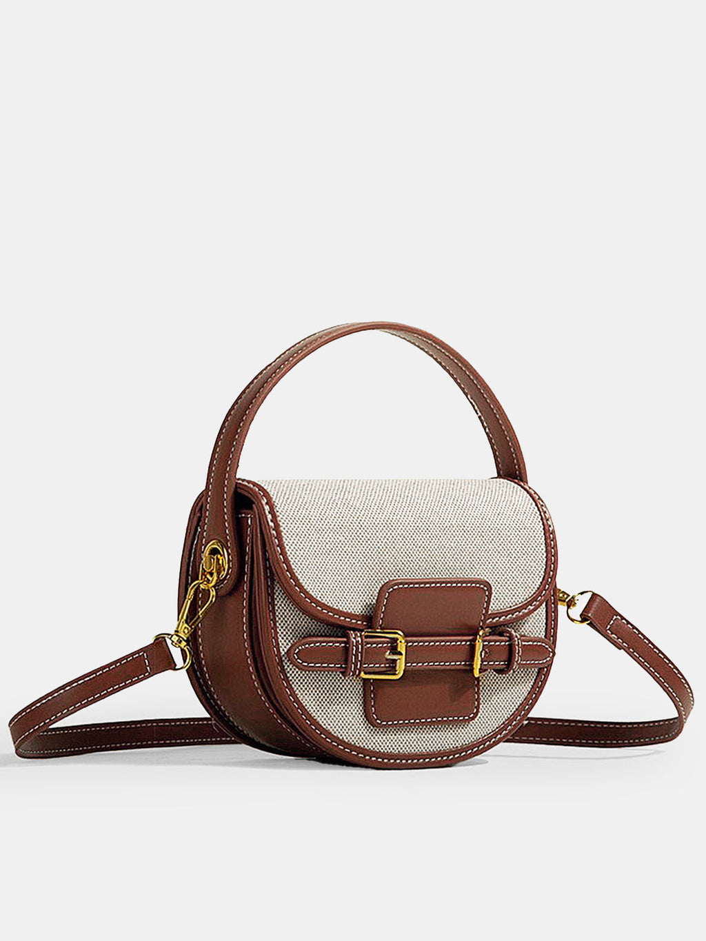 Vintage Buckle Saddle Crossbody Handbag with Adjustable Strap