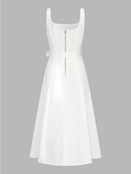 Eyelet Embroidery Belted Square Neck Maxi Dress Women's Summer Fashion
