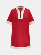 Tencel Linen Blend Contrast Trim Shift Dress for Women Spring Collection