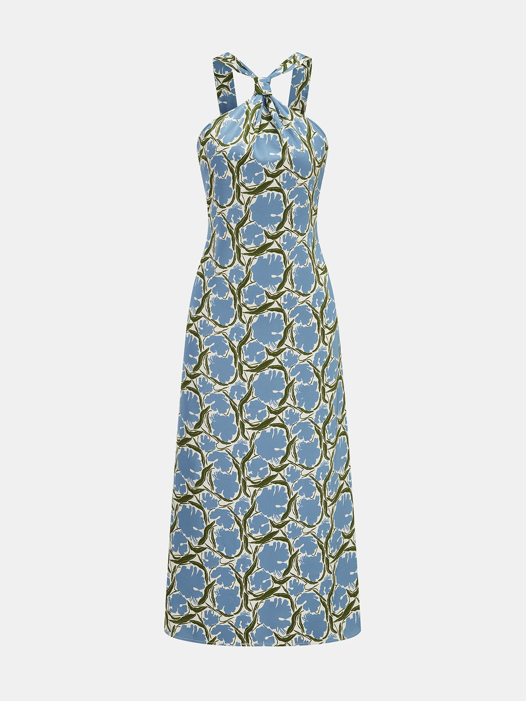 Halter Neck Floral Print Midi Dress for Summer Weddings