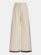 Linen & Cotton Zipper Contrast Binding Pants Set - Women's Casual Fashion Outfit