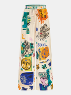 Satin Graffiti Lapel Pants Set - Stylish Women's Casual Wear