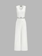 Solid Asymmetrical Straight Leg Pants Set for Women Casual Wear