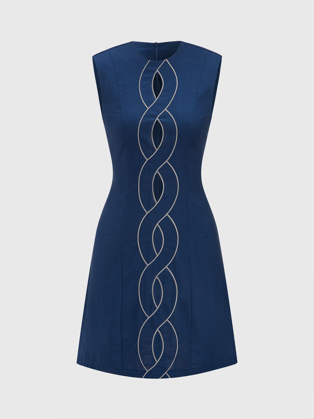 Linen & Cotton Cut-Out Contrast-Stitch Mini Dress Women's Summer Fashion