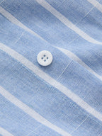 Striped Cotton Linen Short Sleeve Shirt Dress with Belted Waist
