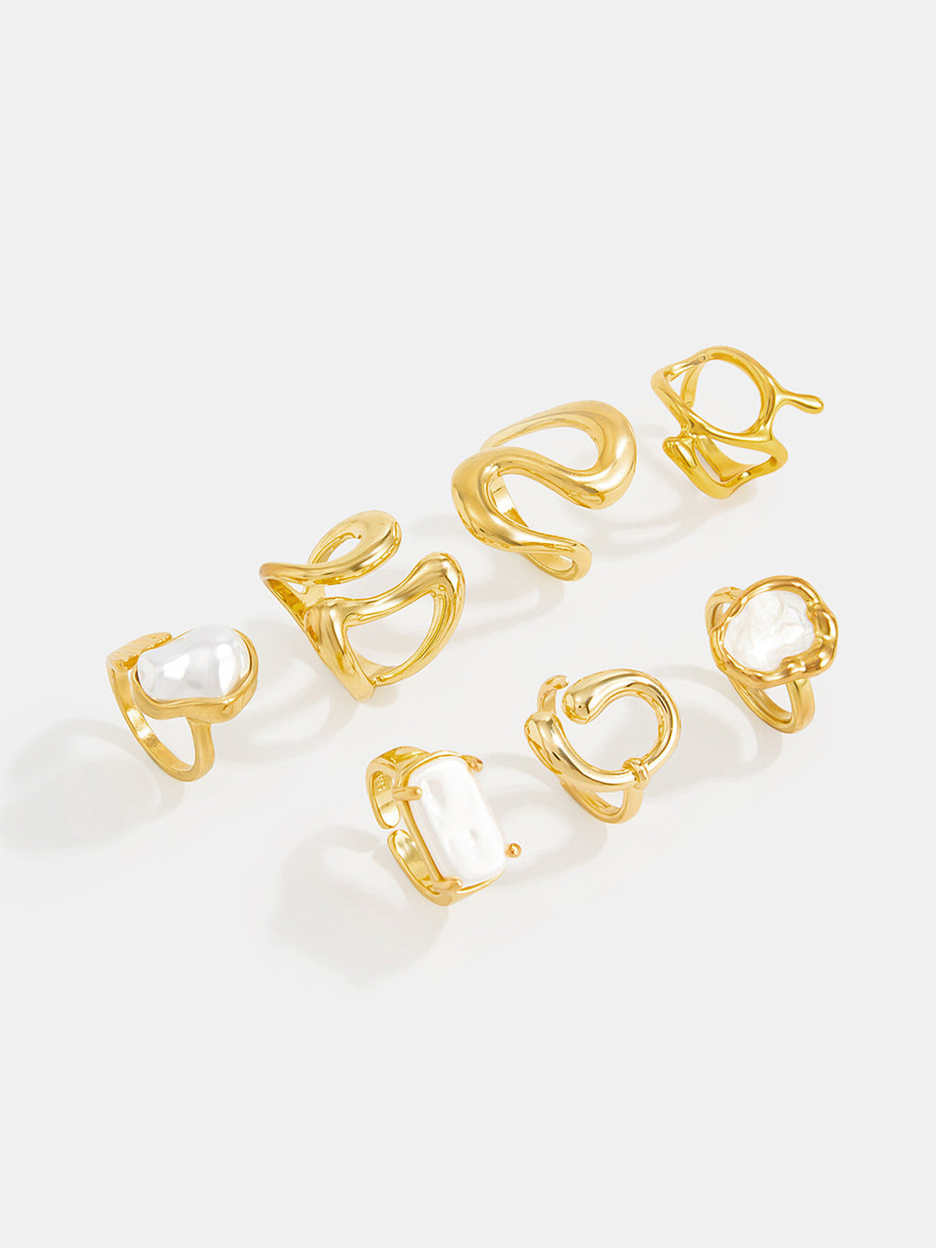 7PCS Irregular Pearl Ring Set, Vintage Adjustable Fashion Accessory