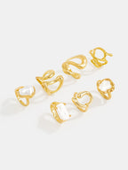 7PCS Irregular Pearl Ring Set, Vintage Adjustable Fashion Accessory