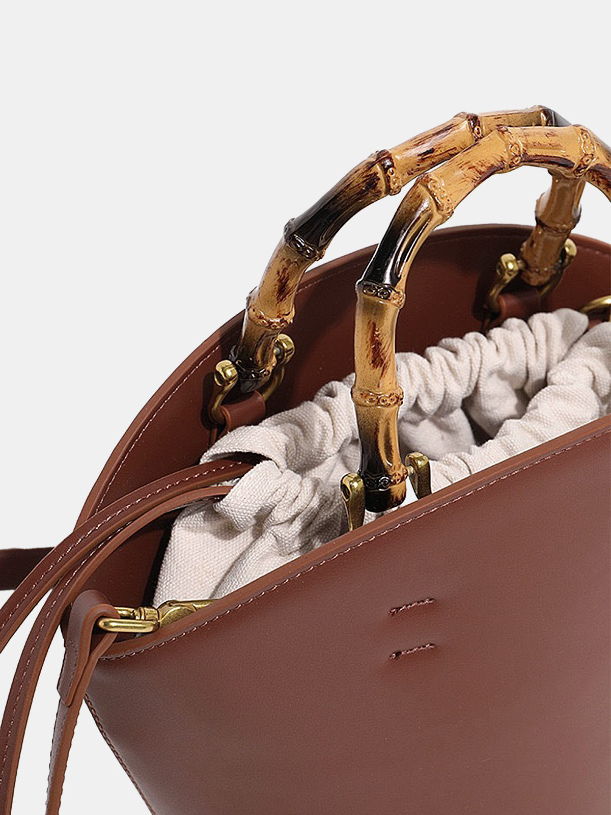 Bamboo Handle Bucket Crossbody Handbag Trendy Eco-Friendly Design