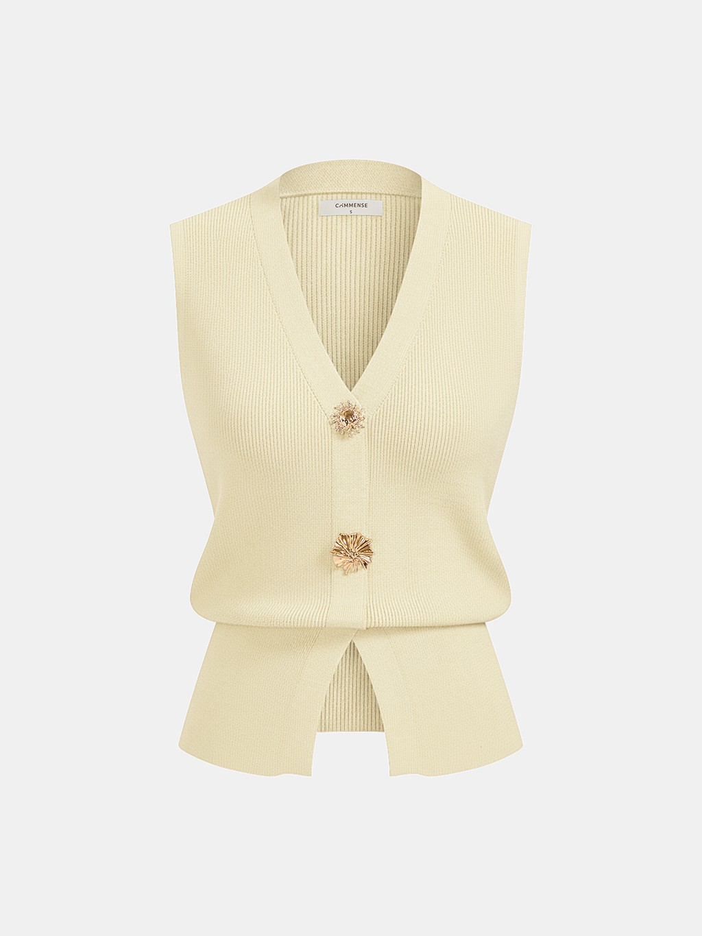 Decorative Button V Neck Knit Vest with Sleeveless Design for Women