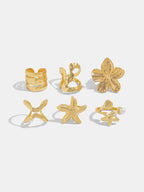 6pcs Summer Ocean Starfish Flower Ring Set for Beach Vacation Jewelry