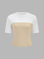 Color Block Striped Short Sleeve Top for Women Casual Style