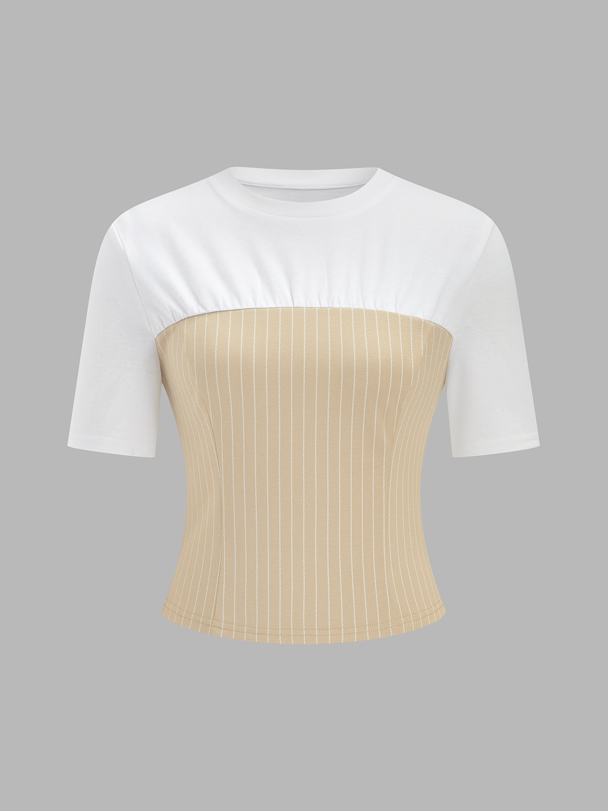 Color Block Striped Short Sleeve Top for Women Casual Style