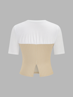 Color Block Striped Short Sleeve Top for Women Casual Style