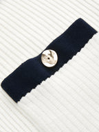 Polo Collar Contrast Trim Ribbed Knit Mini Dress, Trendy Women's Casual Wear