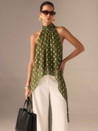 Polka Dot Halter Asymmetrical Blouse Trendy Summer Fashion Top