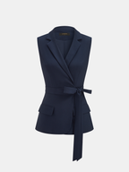 Belted Sleeveless Blazer & Shorts Set with Matching Fabric