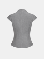 Zipper Stand Collar Cap Sleeve Blouse Women's Casual Fashion Top