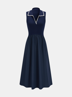 Sleeveless Collared Pocketed Maxi Dress for Women with Button Front