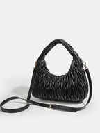 Faux Leather Ruched Crossbody Handbag with Adjustable Strap