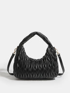 Faux Leather Ruched Crossbody Handbag with Adjustable Strap