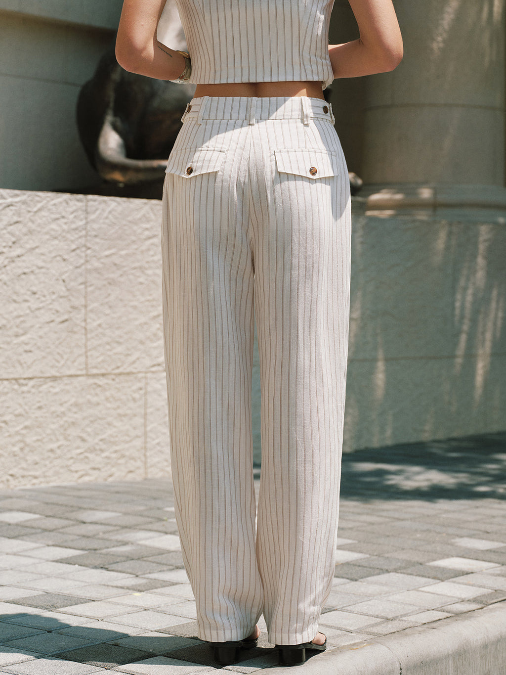 Striped Tencel Linen Blend Pants for Women Casual Summer Wear