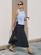 Sleeveless Striped Patchwork Midi Dress for Women Casual Summer
