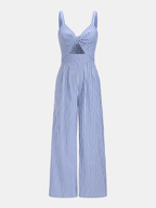 Striped Cut Out Wide Leg Cami Jumpsuit with Tie Waist Detail
