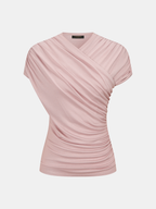 Wrap-Front Ruched Short Sleeve Top for Women Casual Everyday Wear