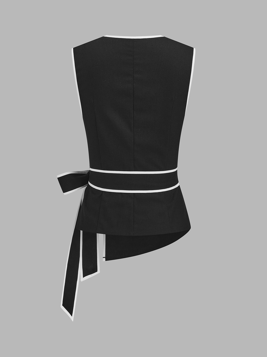 Linen Blend Contrast Trim Tie Waist Blouse Women's Casual Top