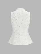 Guipure Lace Mandarin Collar Frog Button Vest Traditional Embroidered Design