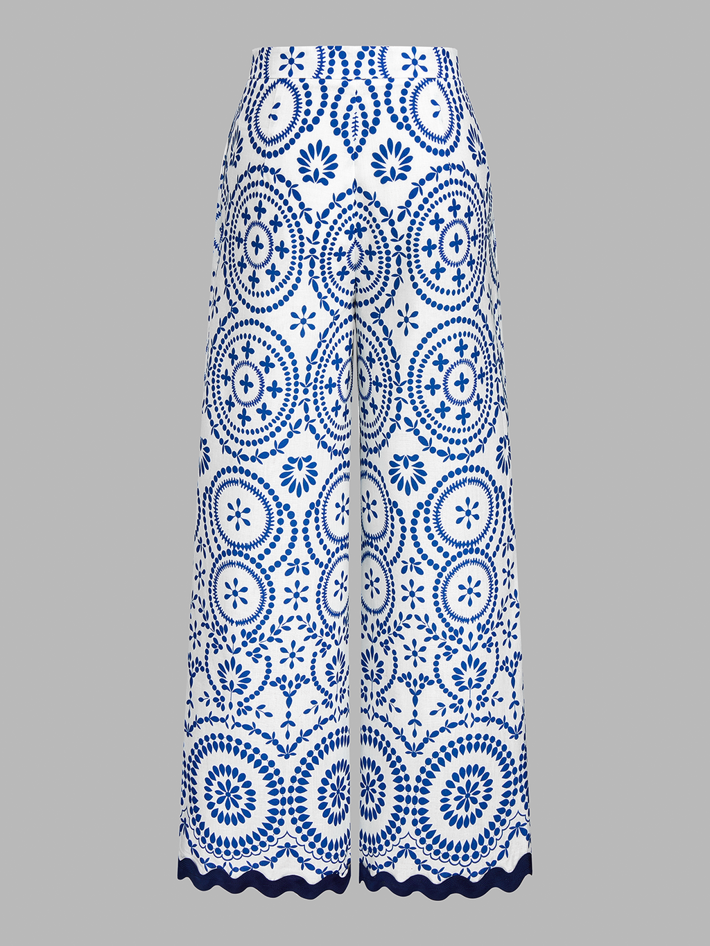 Scalloped Hem Printed Top & Pants Set for Women Spring Fashion