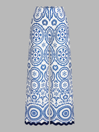 Scalloped Hem Printed Top & Pants Set for Women Spring Fashion