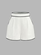 Cotton Linen Contrast Trim Top & Shorts Set for Casual Wear